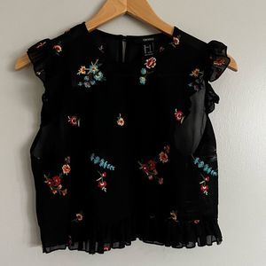 Forever 21 Embroidered Sheer Cropped Tank